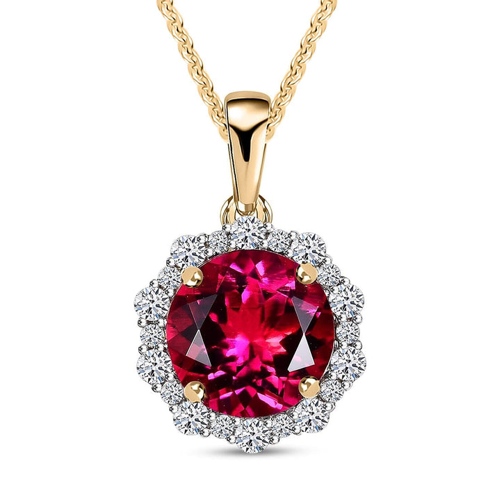 Certified &amp; Appraised LUXURIANT AAA Lab Grown Bixbite, Lab Grown Diamond Halo Pendant with Chain 20 Inches 3.51 Ct. (VS-EF) 4406724 1
