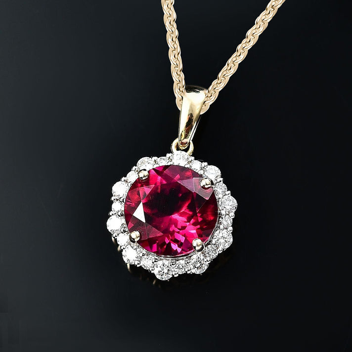 Certified &amp; Appraised LUXURIANT AAA Lab Grown Bixbite, Lab Grown Diamond Halo Pendant with Chain 20 Inches 3.51 Ct. (VS-EF) 4406724 2