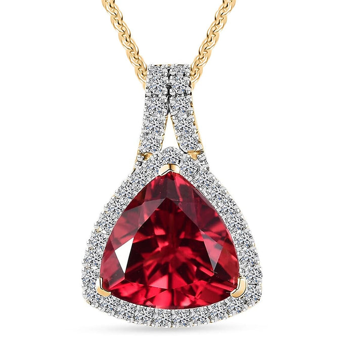 Certified &amp; Appraised LUXURIANT AAA Lab Grown Padparadscha Sapphire, Lab Grown Diamond Halo Pendant with Chain in 9K Yellow Gold 18 Inches 5.09 Ct. (E-F, VS) 4406722 1