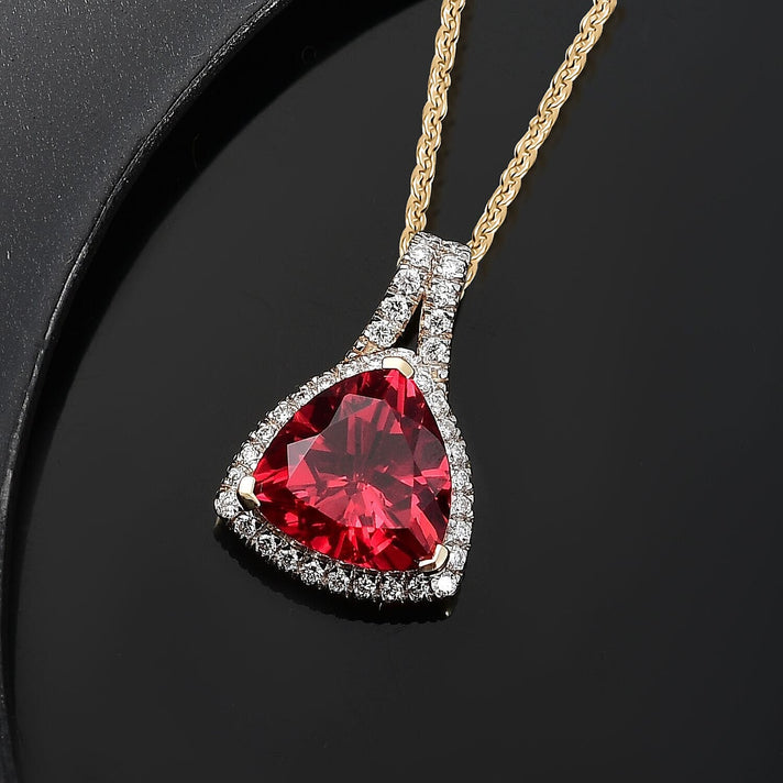 Certified &amp; Appraised LUXURIANT AAA Lab Grown Padparadscha Sapphire, Lab Grown Diamond Halo Pendant with Chain in 9K Yellow Gold 18 Inches 5.09 Ct. (E-F, VS) 4406722 2