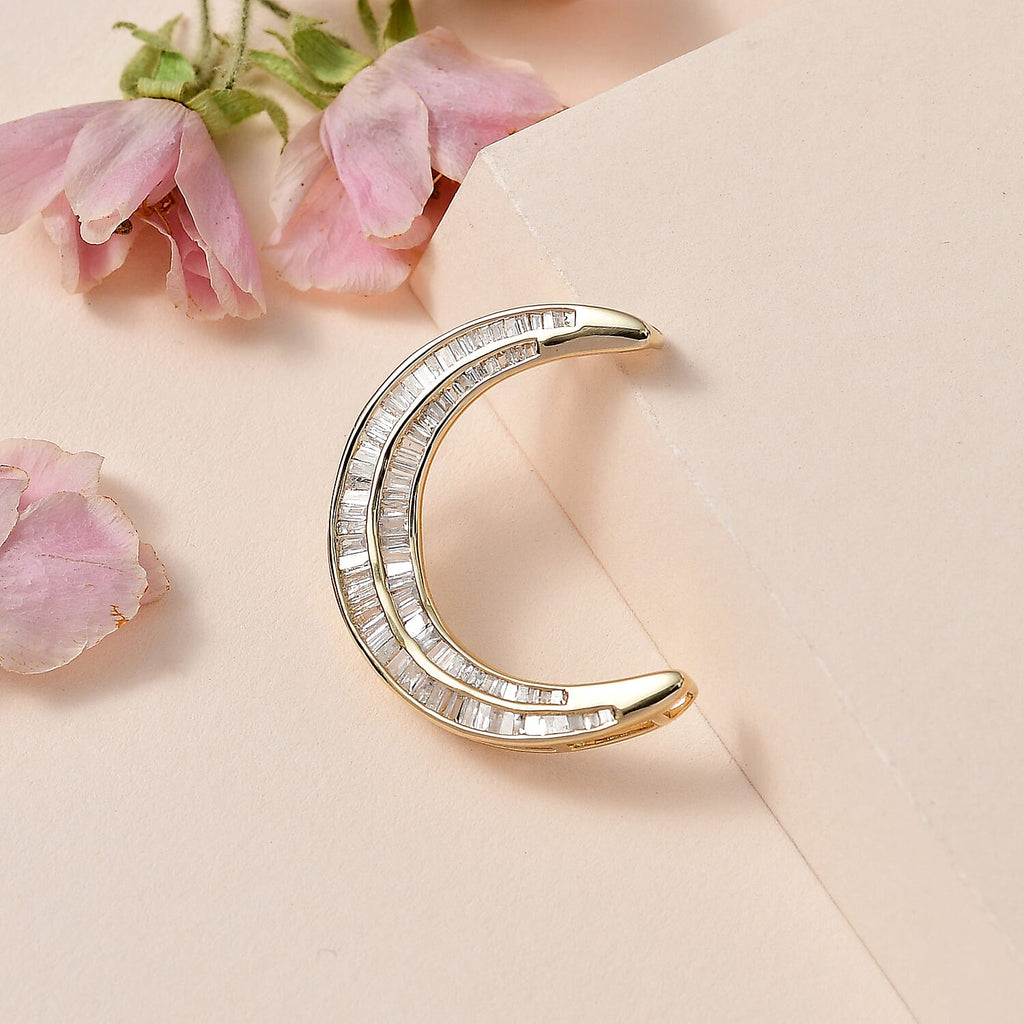 NY Closeout Deal - 9K Yellow Gold Diamond (G-H) Moon Pendant 1.00 Ct.