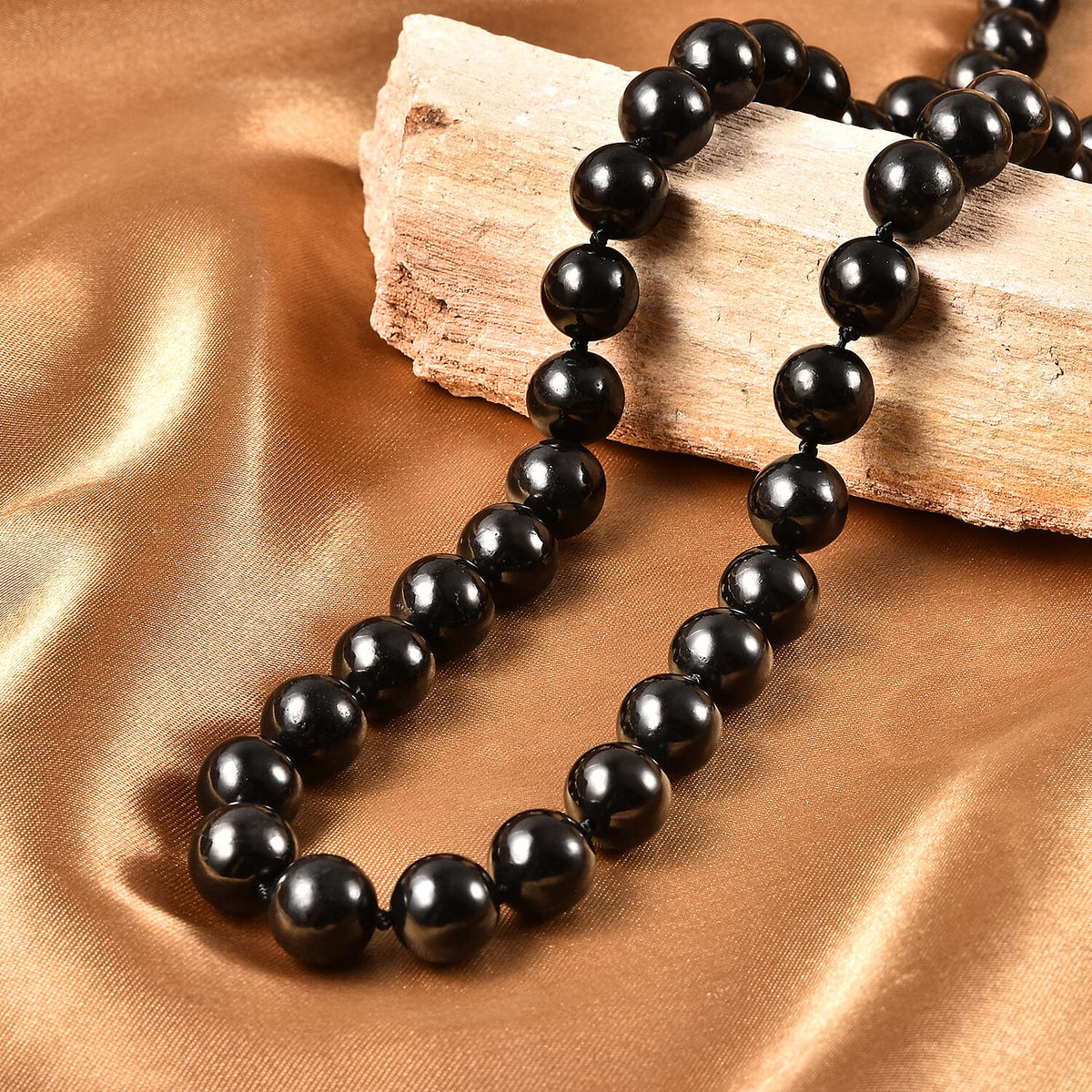 11-13 mm 400 Ct. Shungite Necklace Size 20 in Rhodium Plated Sterling Silver 3887640 2