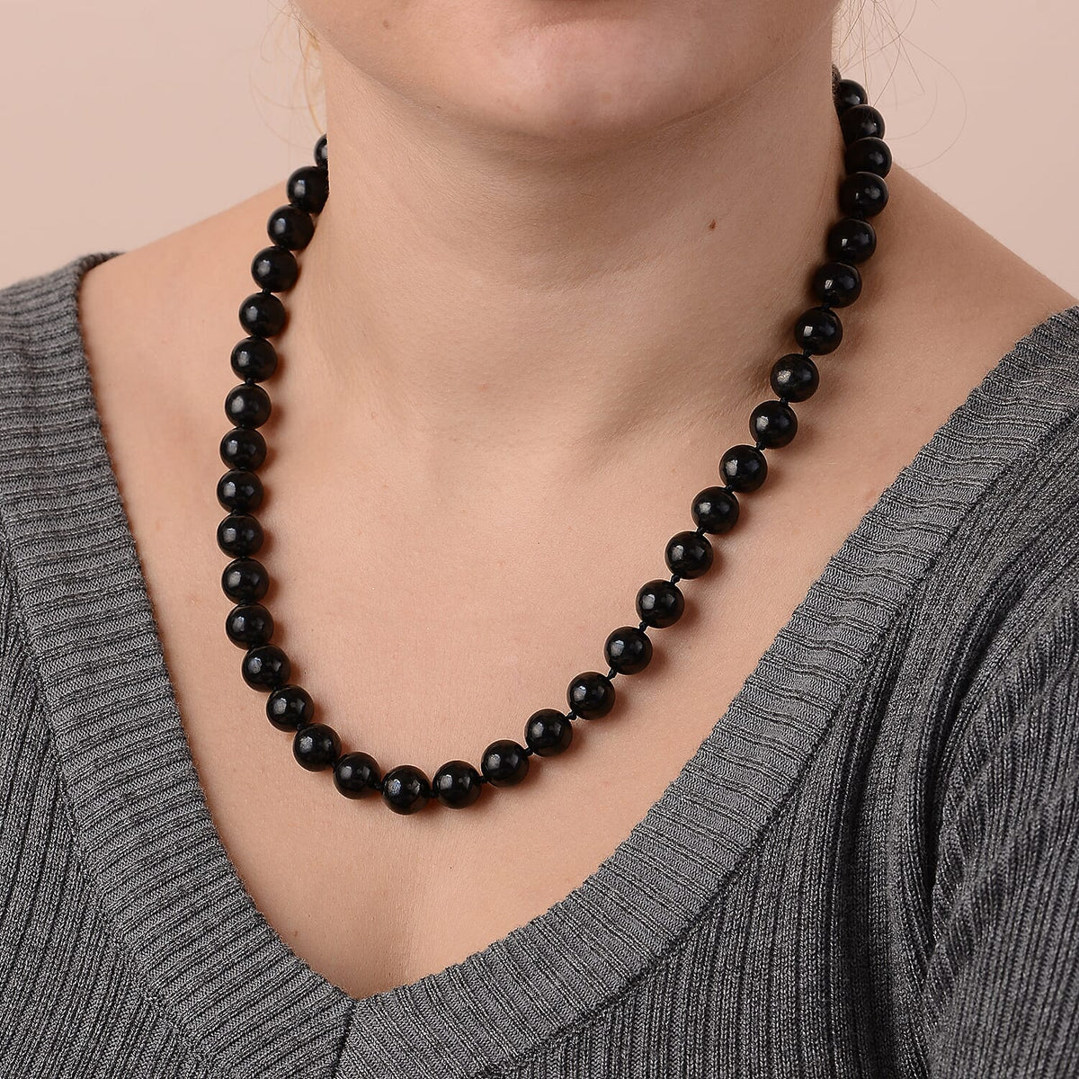11-13 mm 400 Ct. Shungite Necklace Size 20 in Rhodium Plated Sterling Silver 3887640 3