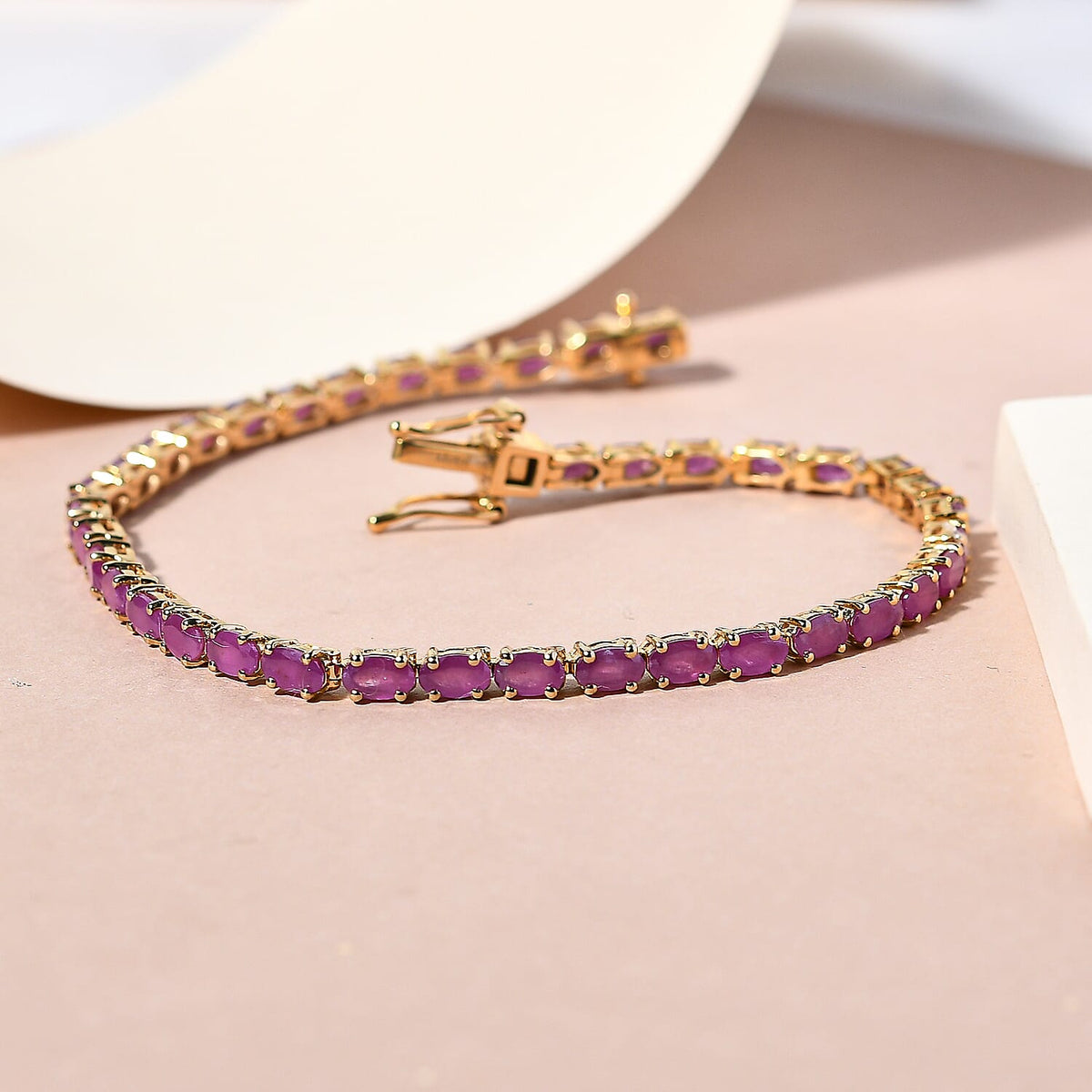 11 Ct. Moroccan Ruby Bracelet with GB Box Clasp in 18K Vermeil Yellow Gold Over Sterling Silver 7.5 Inch 8727243 2