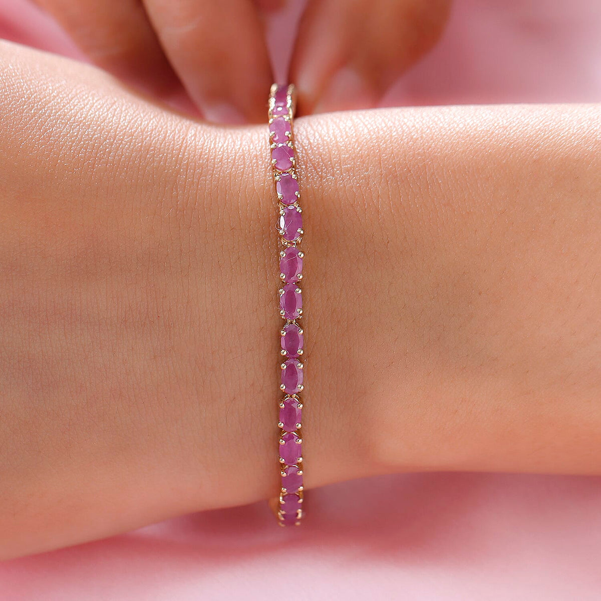 11 Ct. Moroccan Ruby Bracelet with GB Box Clasp in 18K Vermeil Yellow Gold Over Sterling Silver 7.5 Inch 8727243 3