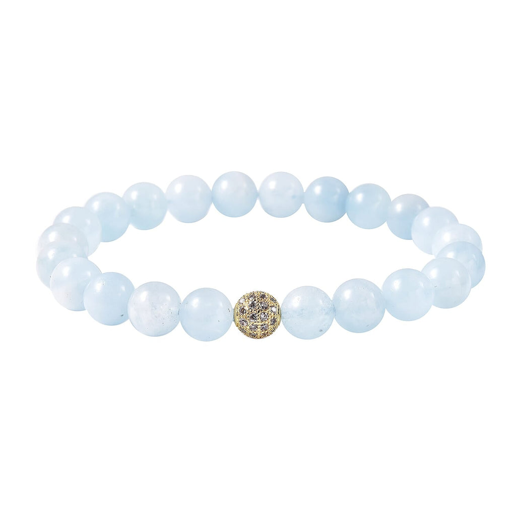 Aquamarine and Simulated Diamond Stretchable Bracelet (Size 7) in Gold Tone 111.36 Ct.