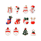 12 Piece Set - Red, Black and Multi Colour Austrian Crystal Enamelled Christmas Brooch in Gold Tone