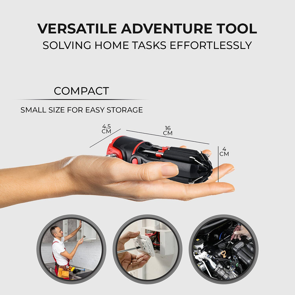 12 in 1 Multifunctional Flashlight ( Inc. 1 LED Light, Taillight, Seat Belt Cutter, 7 Screwdrivers - Many More) 3xAAA Battery (Not Inc.)