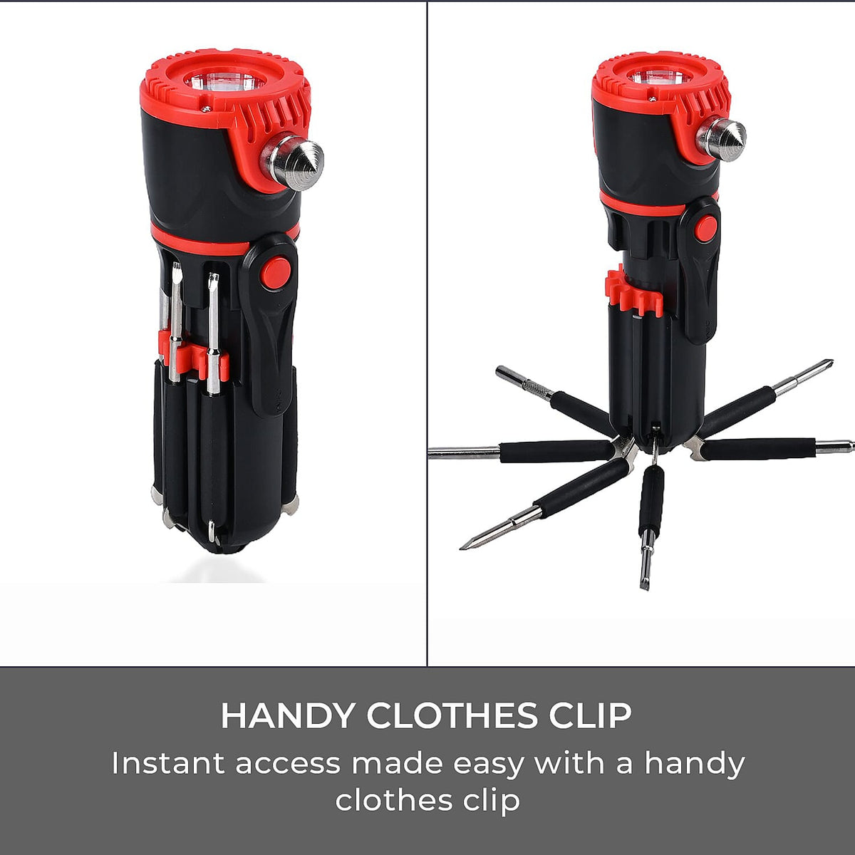 12 in 1 Multifunctional Flashlight ( Inc. 1 LED Light, Taillight, Seat Belt Cutter, 7 Screwdrivers - Many More) 3xAAA Battery (Not Inc.) 7677550 9