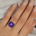 9K Yellow Gold Lusaka Amethyst Solitaire Ring 12.00 Ct.