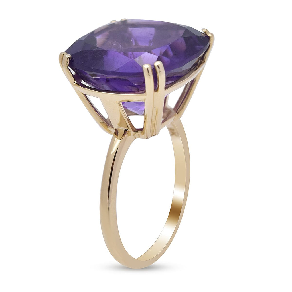 9K Yellow Gold Lusaka Amethyst Solitaire Ring 12.00 Ct.