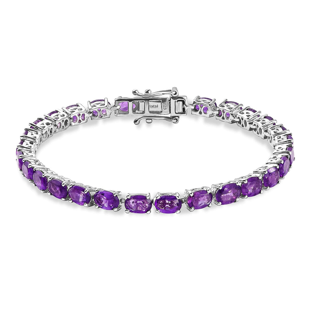 Amethyst Bracelet (Size - 7) in Platinum Overlay Sterling Silver 12.34 Ct, Silver Wt. 9.65 Gms