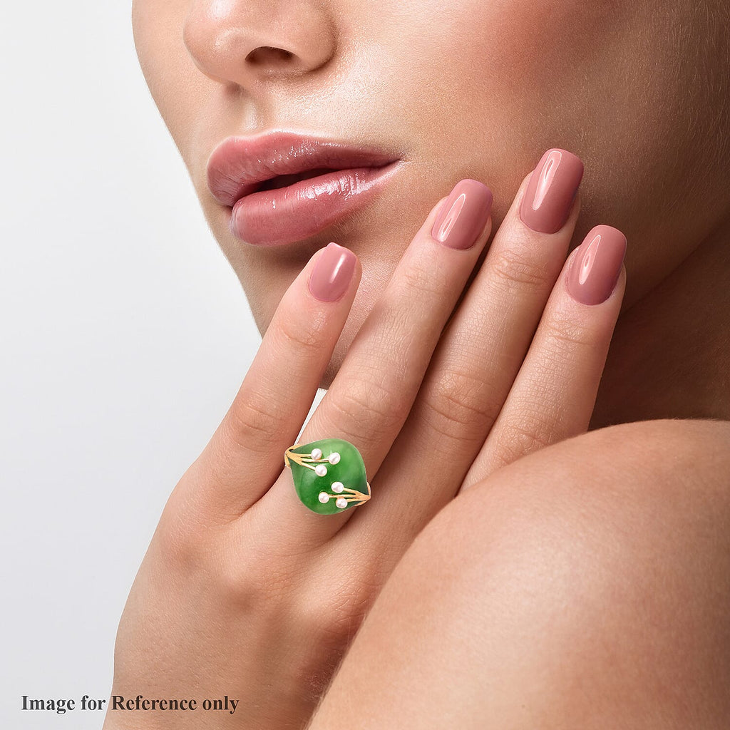 Green Jade and Freshwater Pearl Ring in Yellow Gold Overlay Sterling Silver 12.50 Ct.