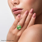 Green Jade and Freshwater Pearl Ring in Yellow Gold Overlay Sterling Silver 12.50 Ct.