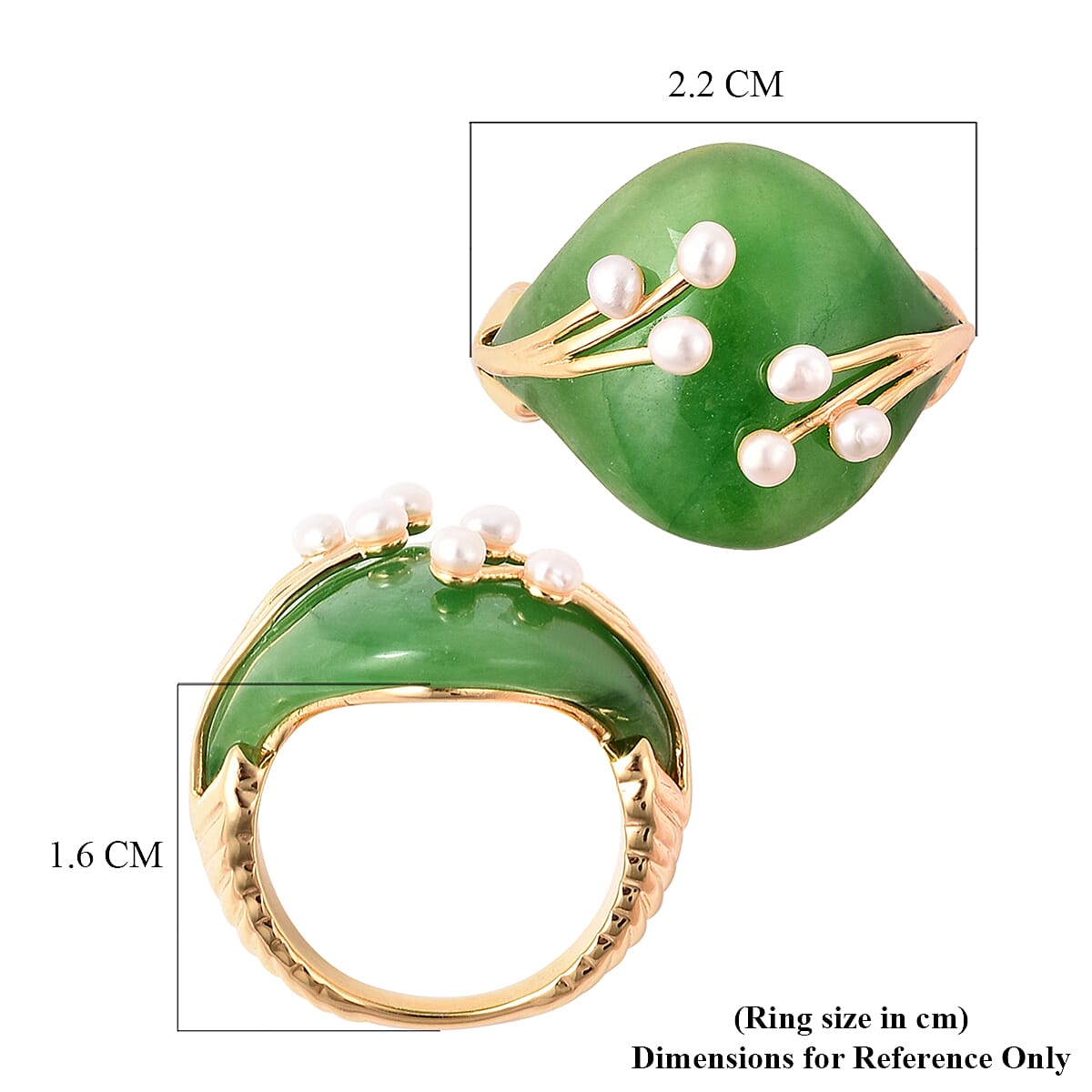 12.5 Ct. Carved Green Jade and Fresh Water Pearl Ring in  Yellow Gold Over Sterling Silver 3676868 5