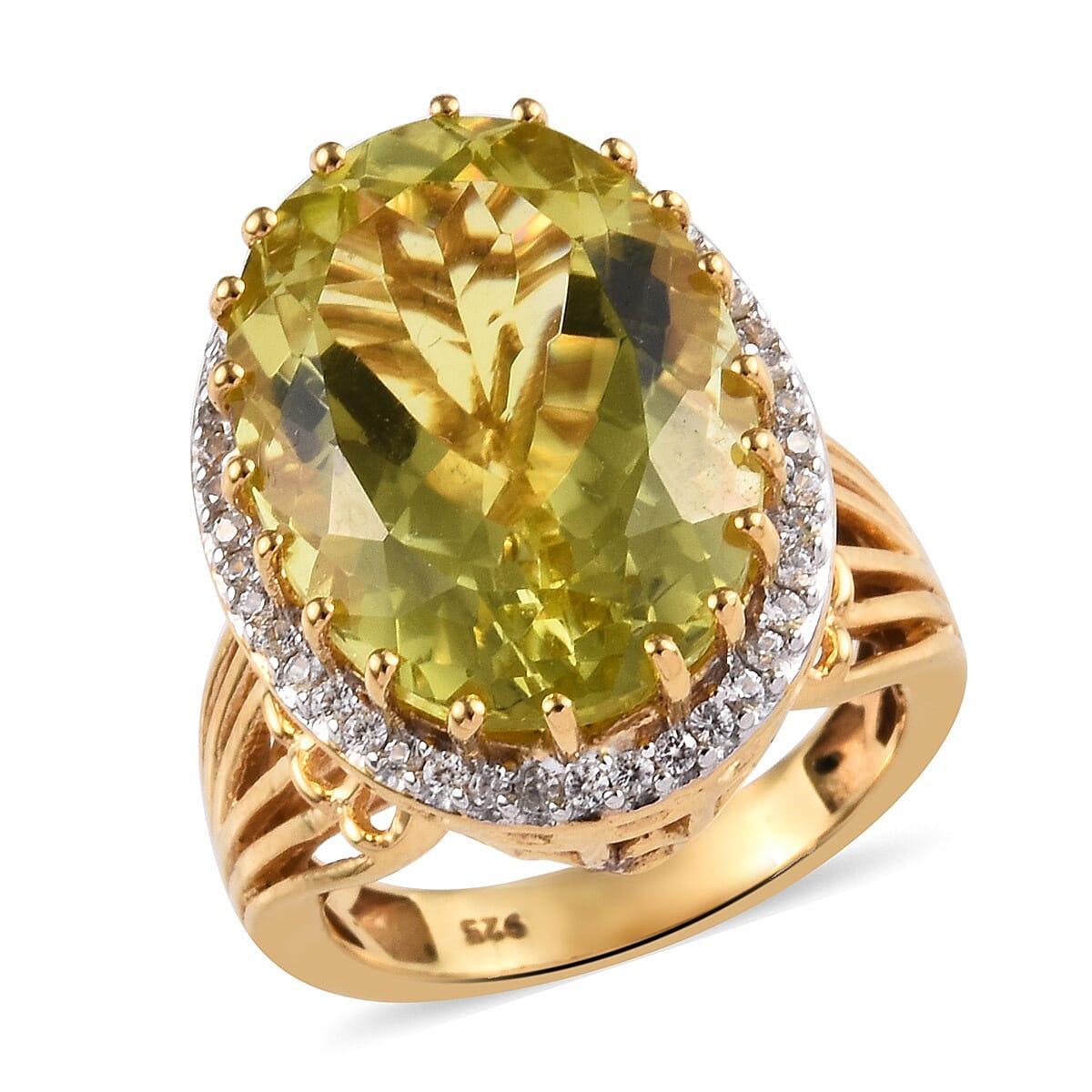 12.50 Ct Natural Ouro Verde Quartz and Zircon Ring in Gold Plated Sterling Silver 6.50 Grams 3447628 0
