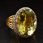 Natural Ouro Verde Quartz (Ovl 18x13 mm), Natural White Cambodian Zircon Ring in 14K Gold Overlay Sterling Silver 12.50 Ct, Silver wt 6.58 Gms