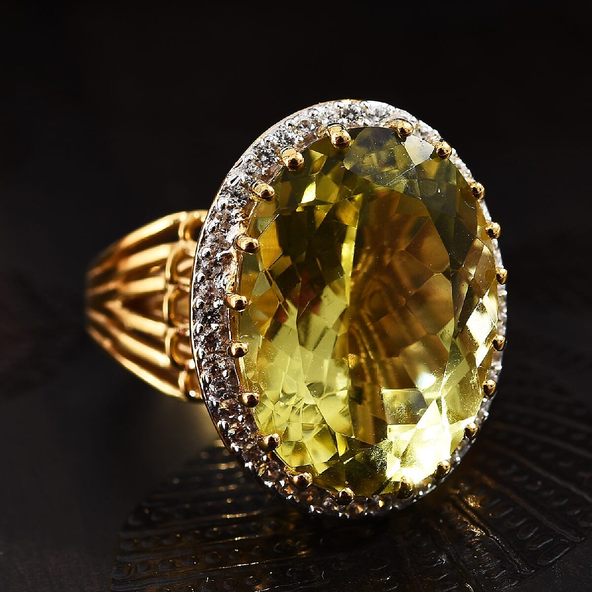12.50 Ct Natural Ouro Verde Quartz and Zircon Ring in Gold Plated Sterling Silver 6.50 Grams 3447628 2