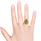 Natural Ouro Verde Quartz (Ovl 18x13 mm), Natural White Cambodian Zircon Ring in 14K Gold Overlay Sterling Silver 12.50 Ct, Silver wt 6.58 Gms