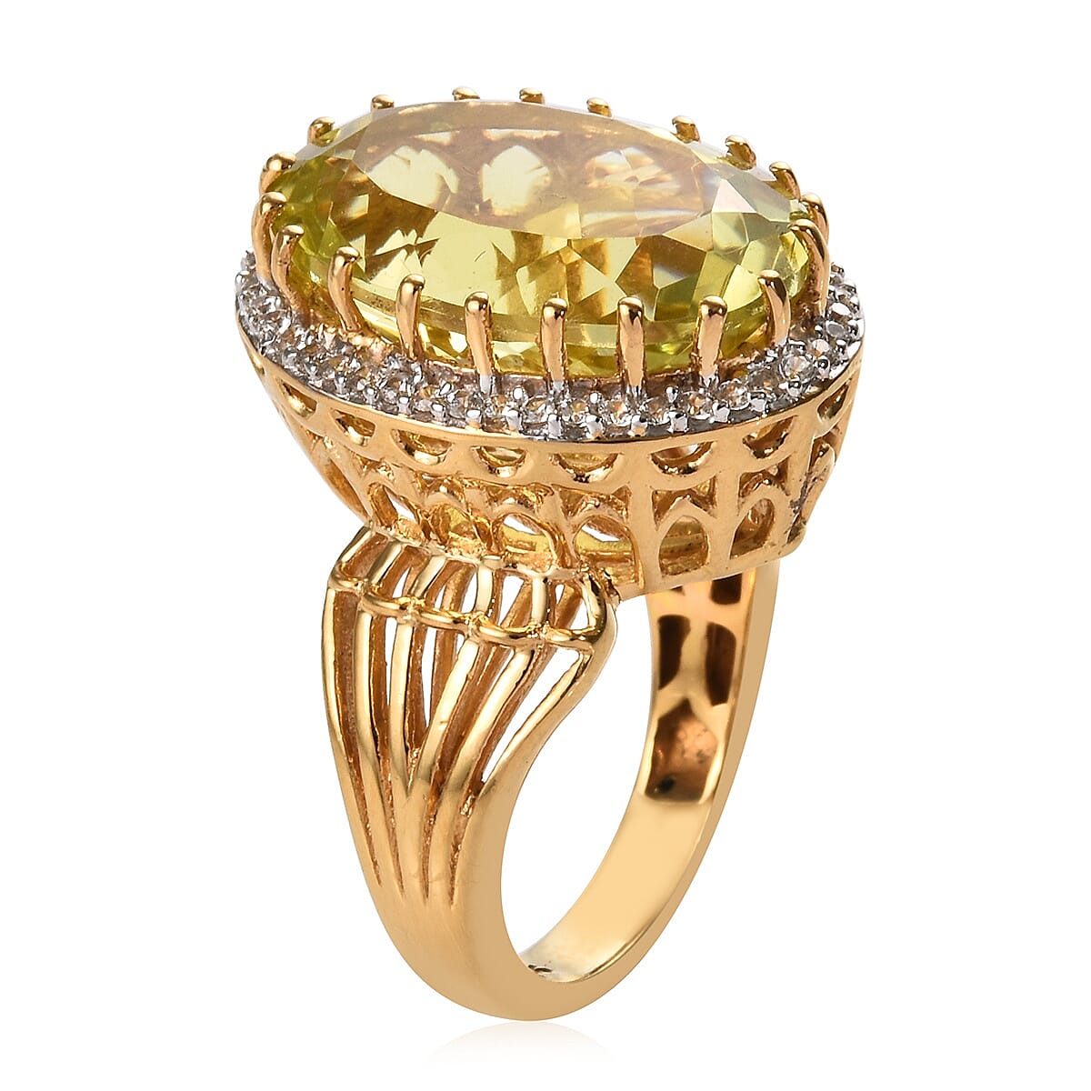 12.50 Ct Natural Ouro Verde Quartz and Zircon Ring in Gold Plated Sterling Silver 6.50 Grams 3447628 4
