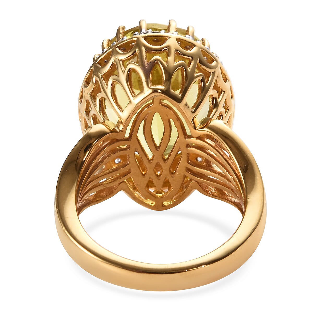 12.50 Ct Natural Ouro Verde Quartz and Zircon Ring in Gold Plated Sterling Silver 6.50 Grams 3447628 5