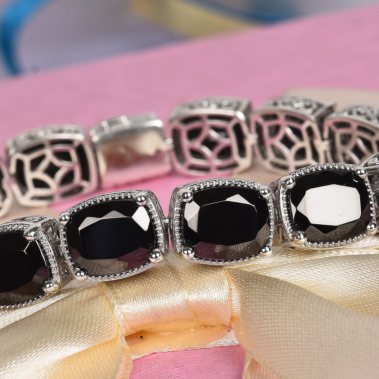 13 Carat Elite Shungite Station Bracelet in Platinum Plated Sterling Silver 7.5 Inch 3618378 1