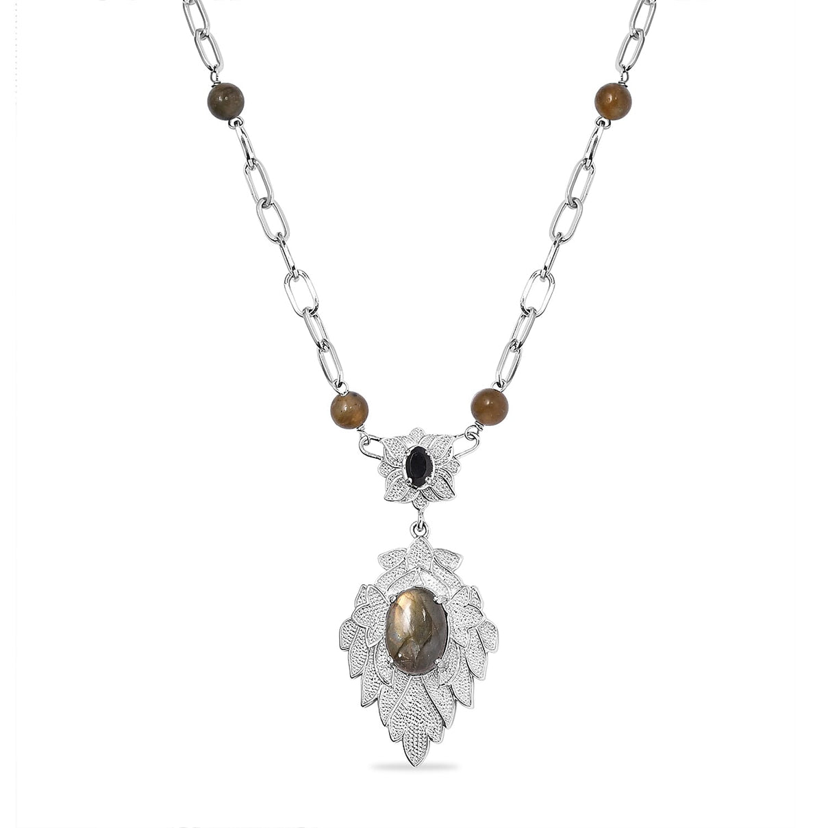 13.50 Ct. Labradorite, Black Spinel Necklace Size 18 in Silver Tone 9030688 0