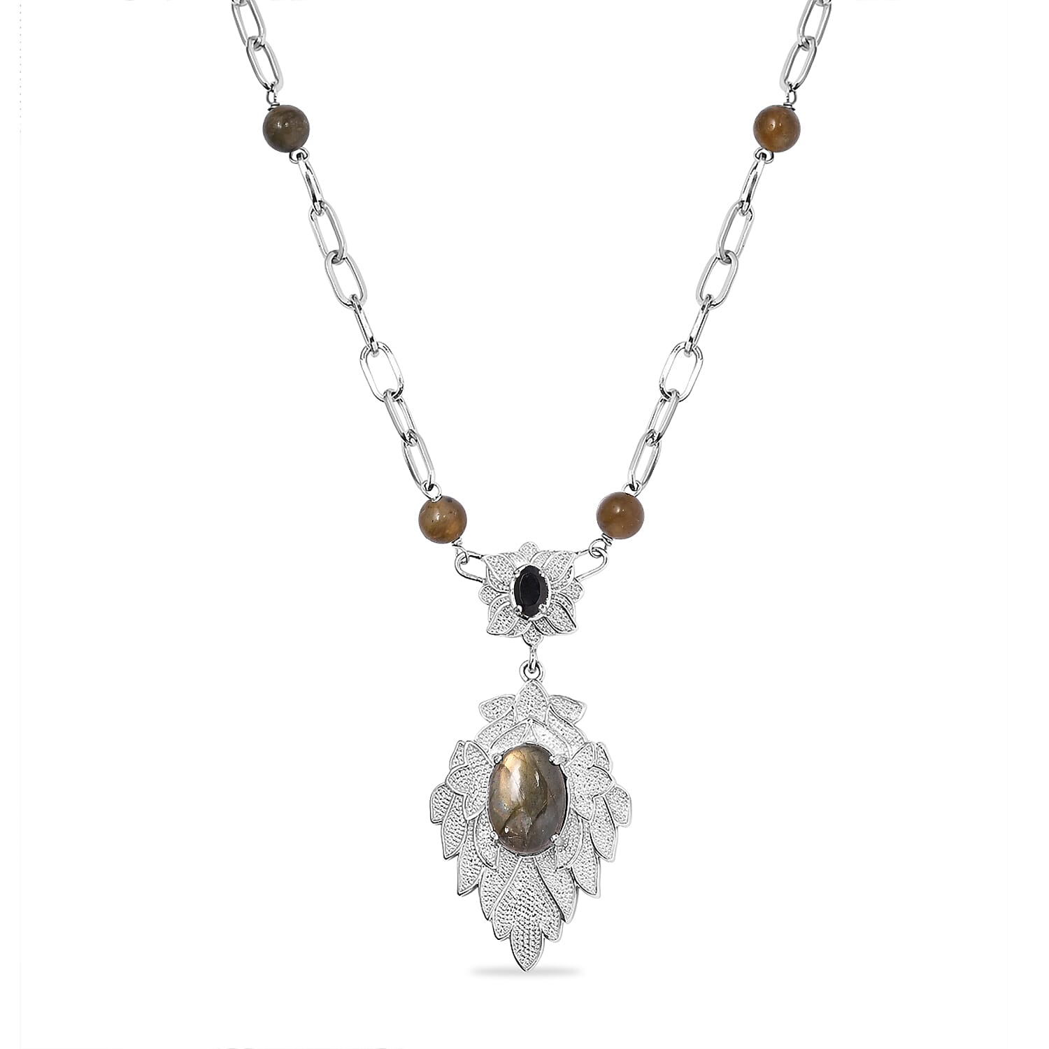 13.50 Ct. Labradorite, Black Spinel Necklace Size 18 in Silver Tone 9030688 0