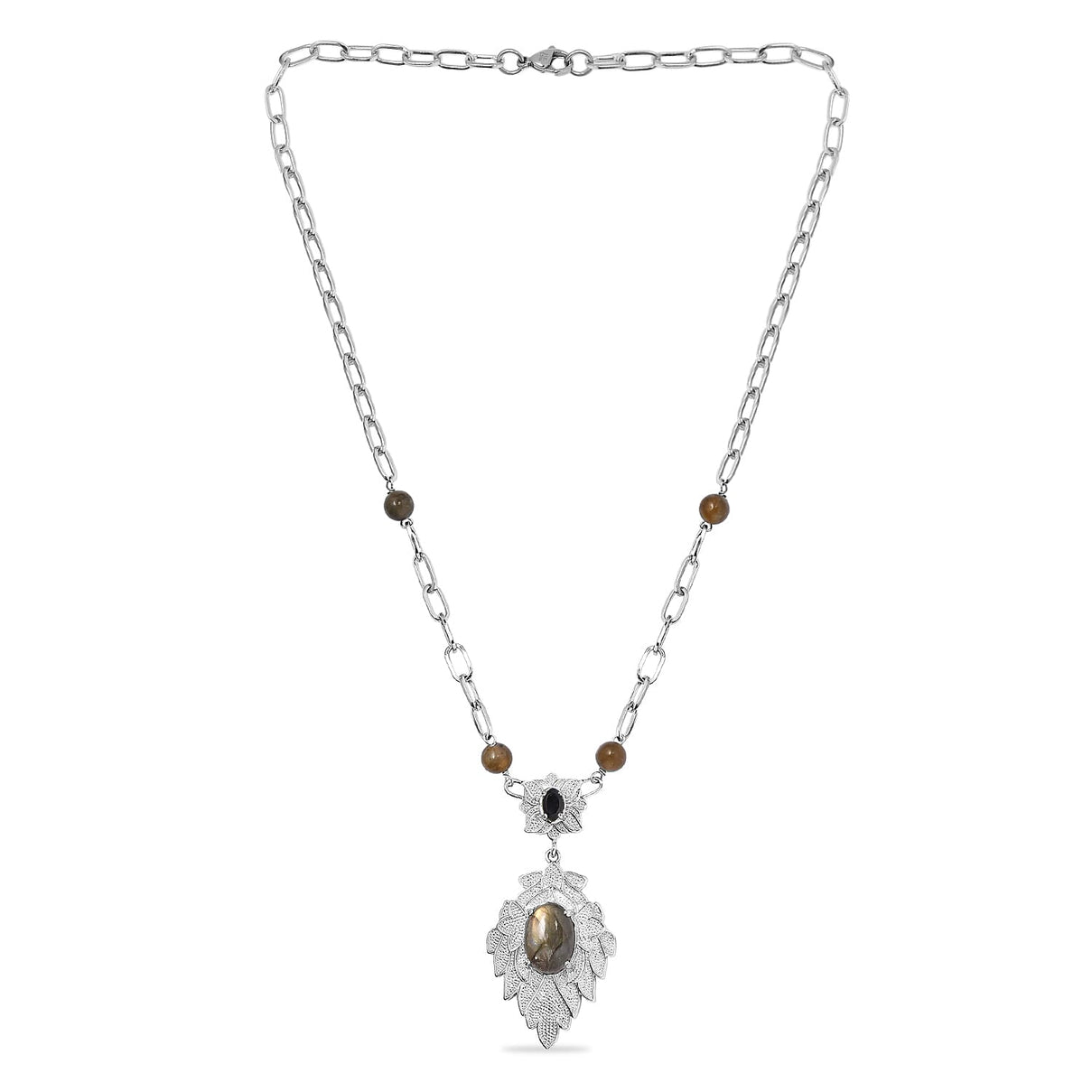 13.50 Ct. Labradorite, Black Spinel Necklace Size 18 in Silver Tone 9030688 5