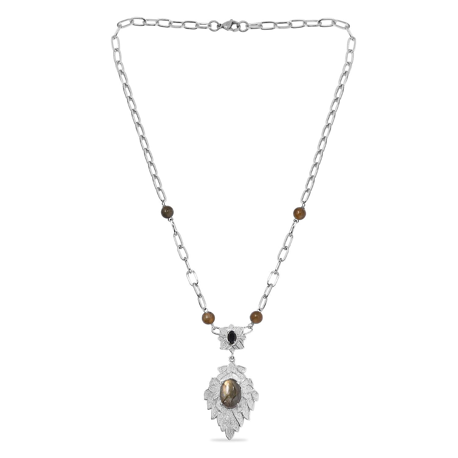 13.50 Ct. Labradorite, Black Spinel Necklace Size 18 in Silver Tone 9030688 5