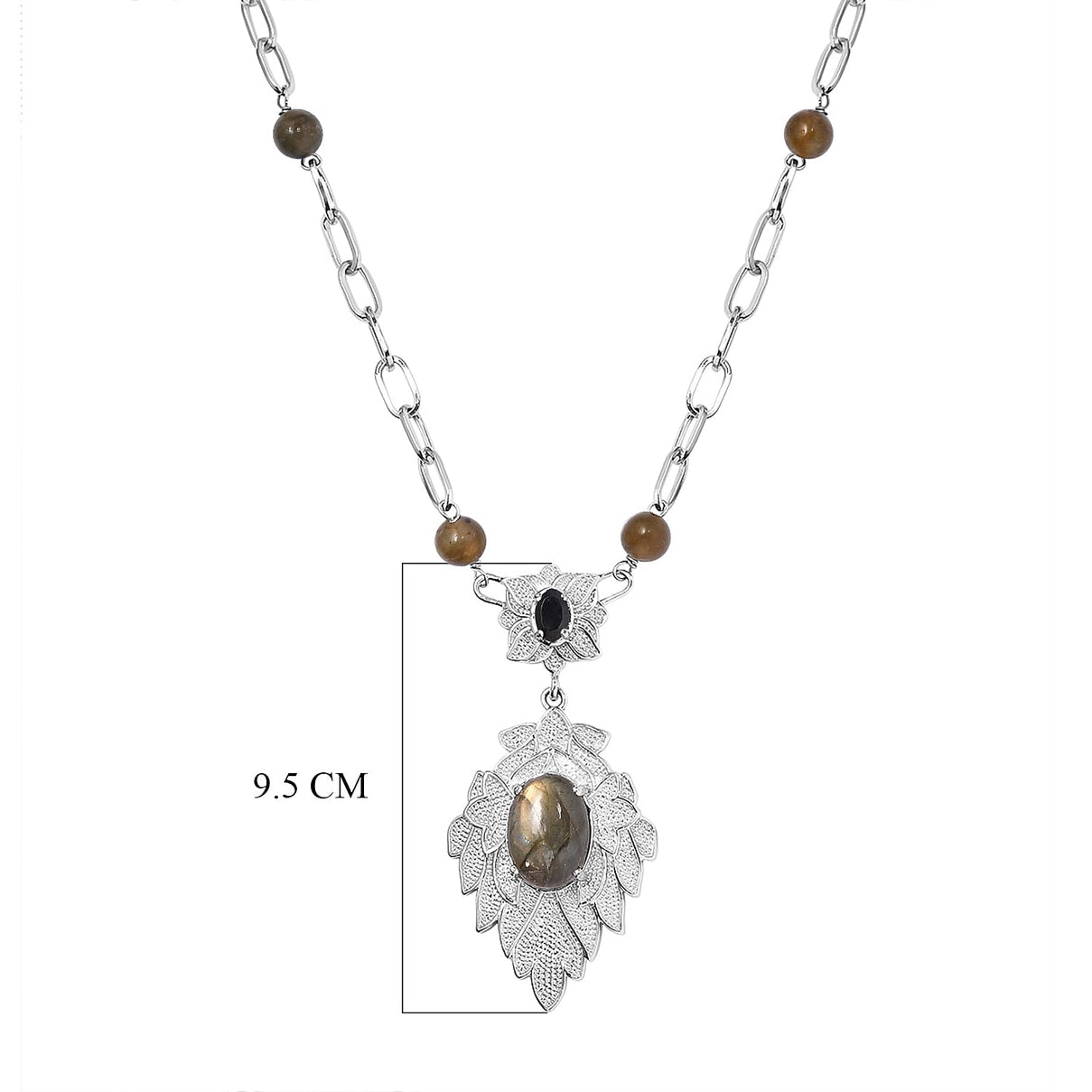 13.50 Ct. Labradorite, Black Spinel Necklace Size 18 in Silver Tone 9030688 6