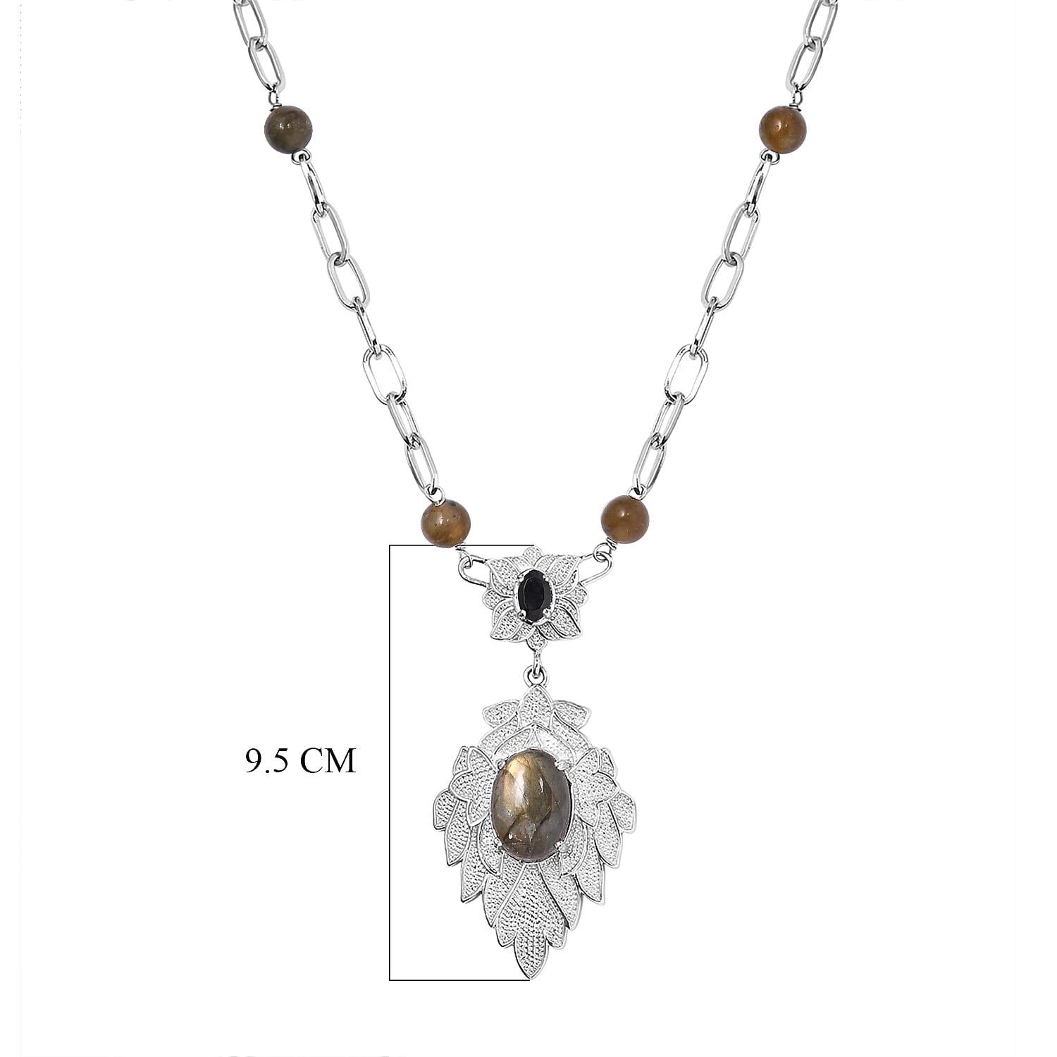 13.50 Ct. Labradorite, Black Spinel Necklace Size 18 in Silver Tone 9030688 6
