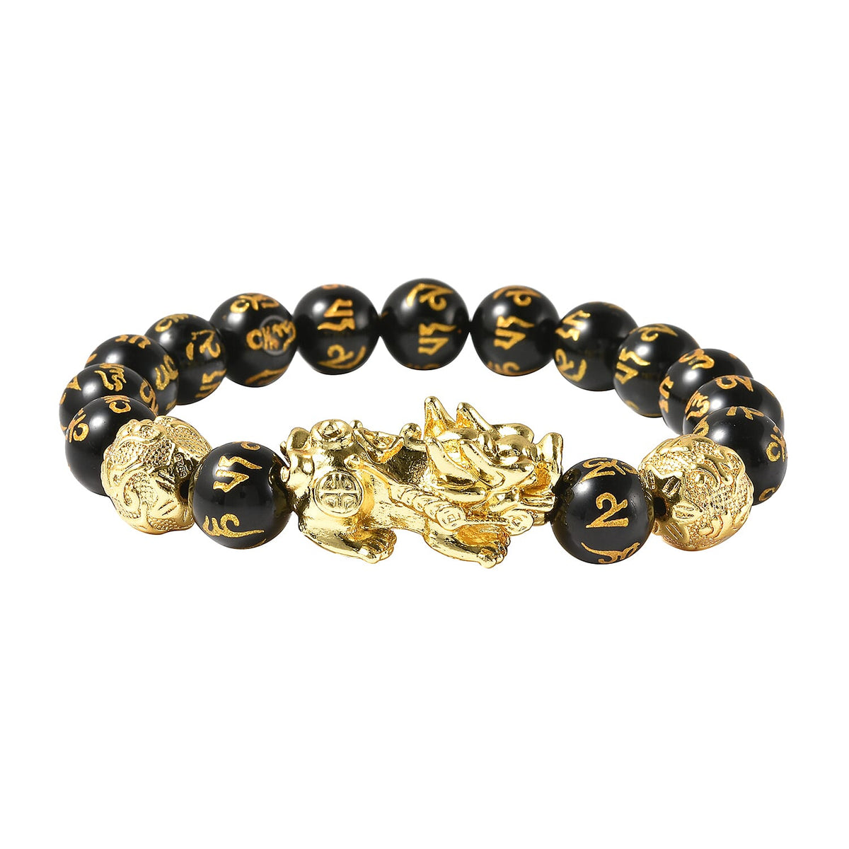 138 Ct. Black Obsidian Feng Shui Pixiu Stretchable Bracelet in Gold-Tone 6297594 0