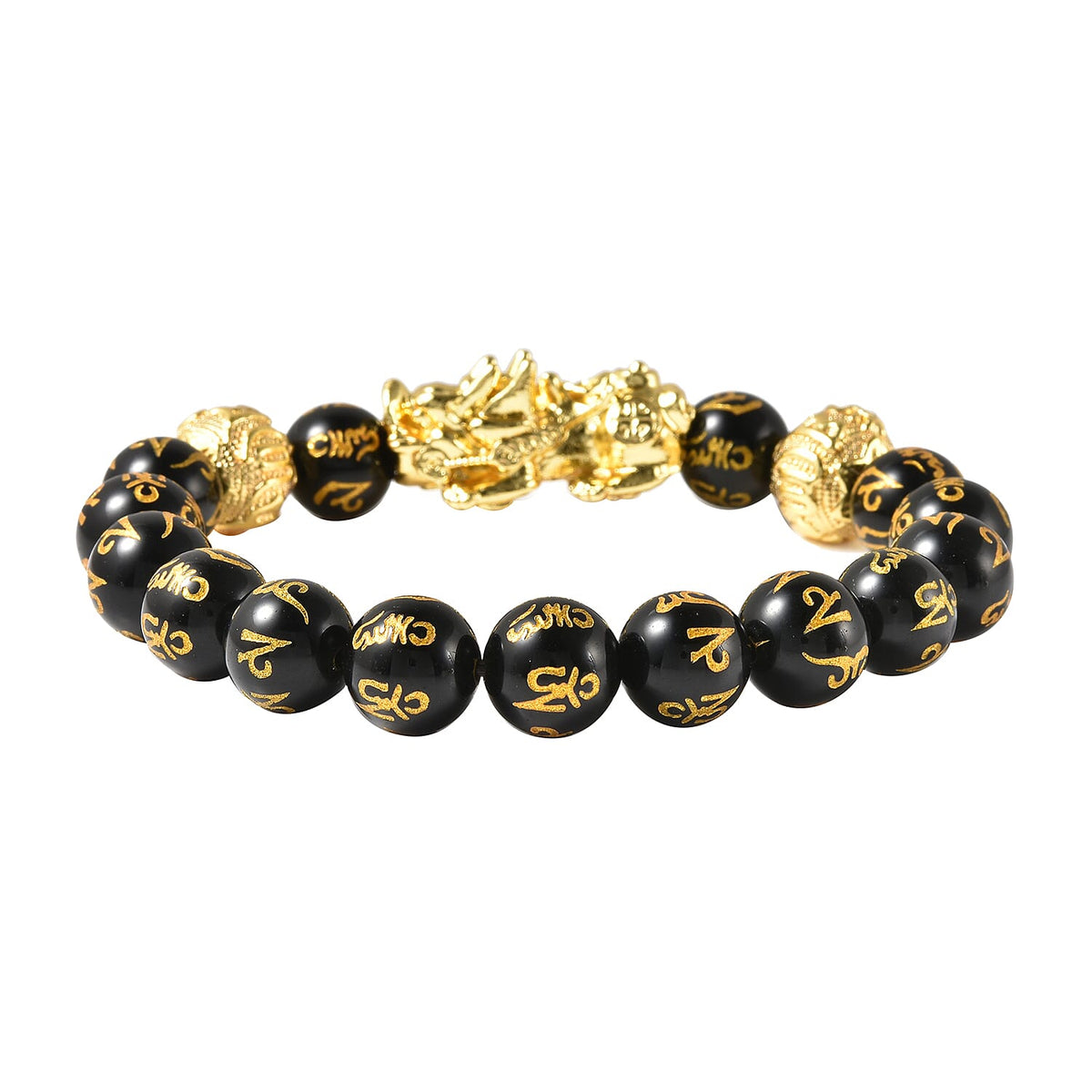 138 Ct. Black Obsidian Feng Shui Pixiu Stretchable Bracelet in Gold-Tone 6297594 3