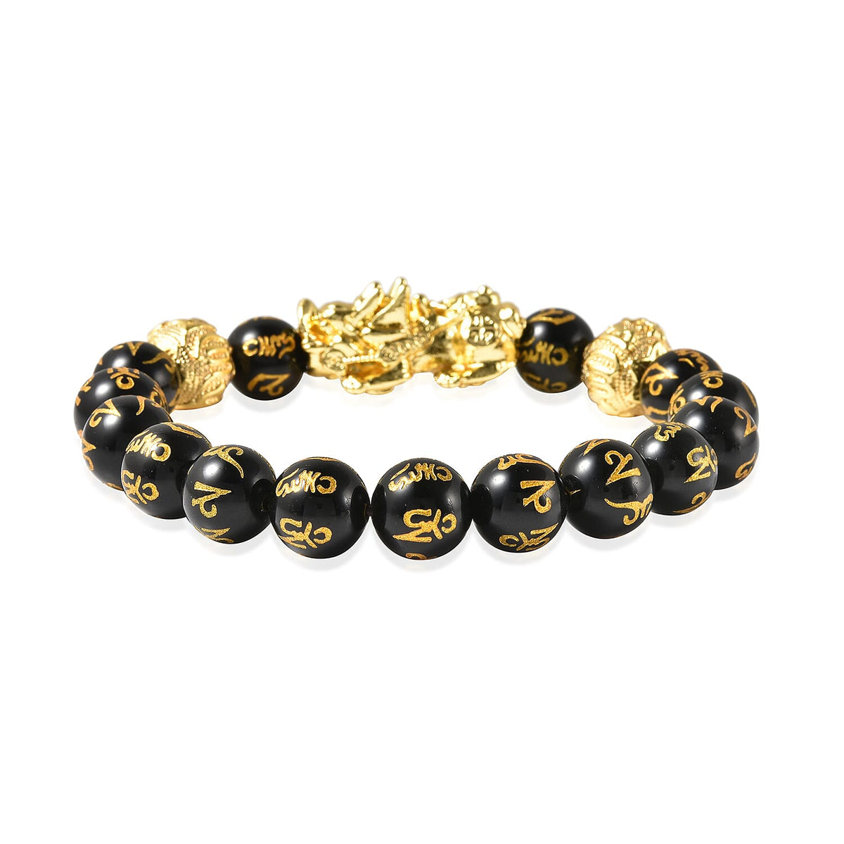 138 Ct. Black Obsidian Feng Shui Pixiu Stretchable Bracelet in Gold-Tone 6297594 5