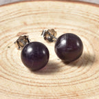Amethyst (Rnd) Stud Earrings (with Push Back) in Rhodium Overlay Sterling Silver