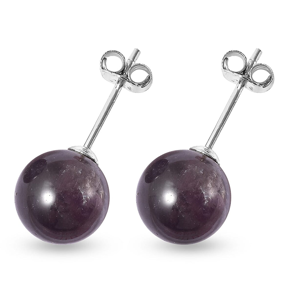 Amethyst (Rnd) Stud Earrings (with Push Back) in Rhodium Overlay Sterling Silver