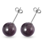 Amethyst (Rnd) Stud Earrings (with Push Back) in Rhodium Overlay Sterling Silver
