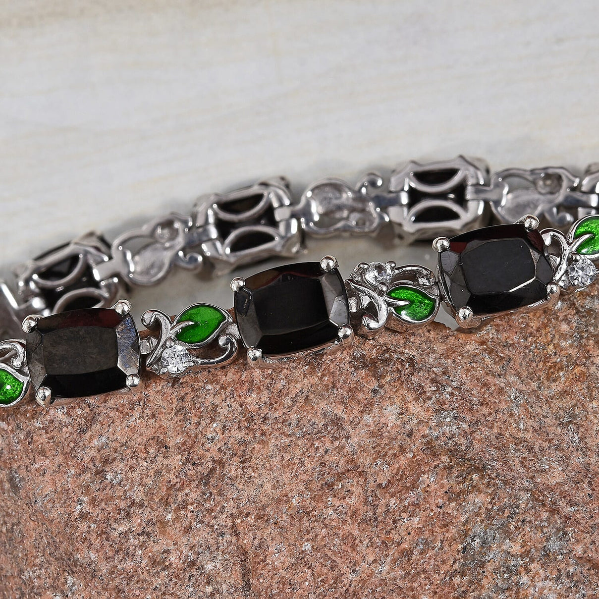 14.50 Ct Elite Shungite and Zircon Tennis Design Bracelet in Platinum Plated Silver 7.5 Inch 3511319 2