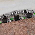 Elite Shungite (Cush) & Natural Zircon Enamelled Tennis Bracelet (Size 7.5) in Platinum Overlay Sterling Silver 14.50 Ct, Silver Wt 17.90 Gms