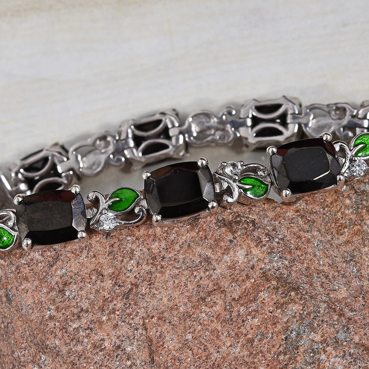 14.50 Ct Elite Shungite and Zircon Tennis Design Bracelet in Platinum Plated Silver 7.5 Inch 3511319 2
