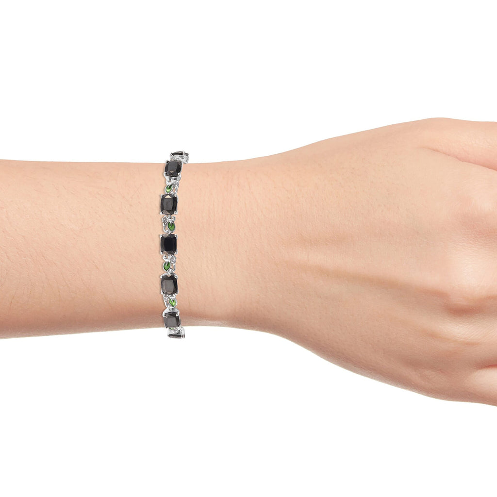 Elite Shungite (Cush) & Natural Zircon Enamelled Tennis Bracelet (Size 7.5) in Platinum Overlay Sterling Silver 14.50 Ct, Silver Wt 17.90 Gms