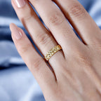 14K Gold Overlay Sterling Silver Diamond Cut Band Ring