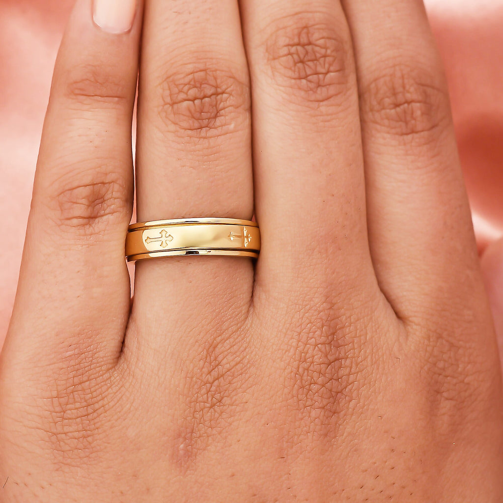 Cross Spinner Ring in 14K Gold Overlay Sterling Silver