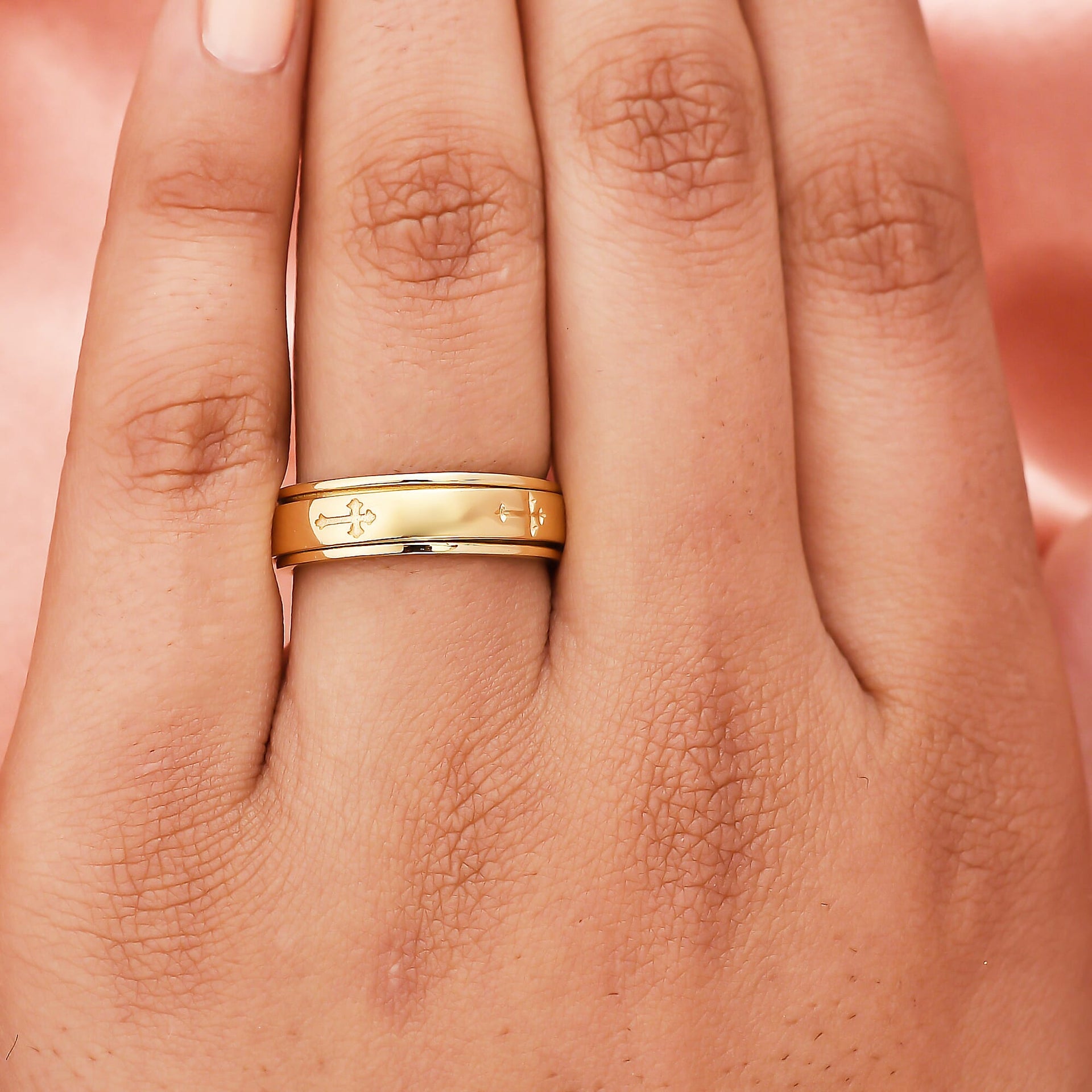 Stackable Cross Spinner Ring in Sterling Silver with 18K Vermeil Yellow Gold 7541935 2