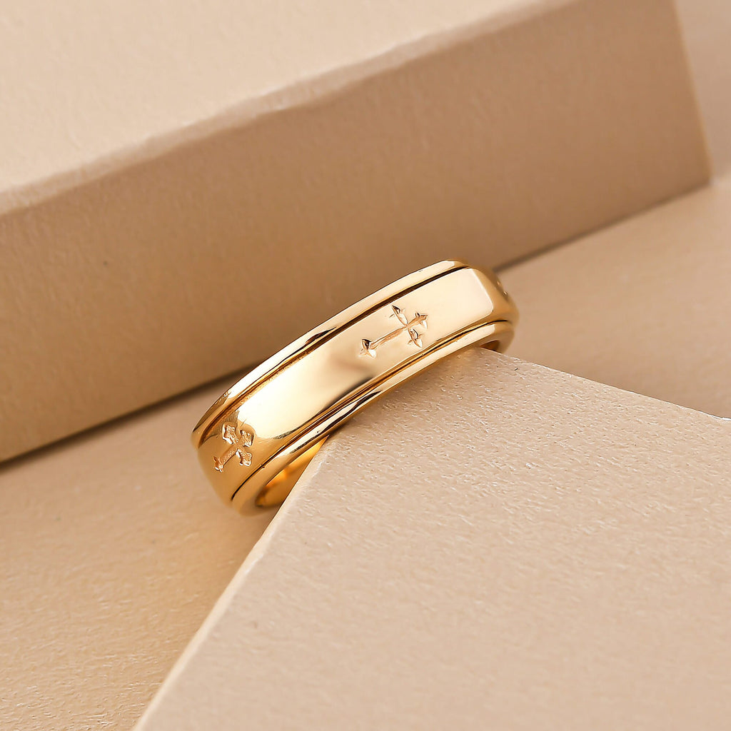 Cross Spinner Ring in 14K Gold Overlay Sterling Silver