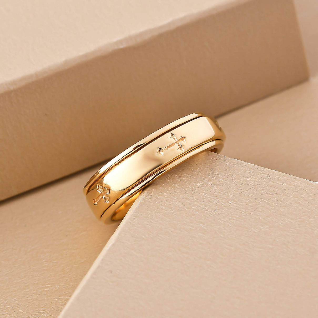 Stackable Cross Spinner Ring in Sterling Silver with 18K Vermeil Yellow Gold 7541935 4
