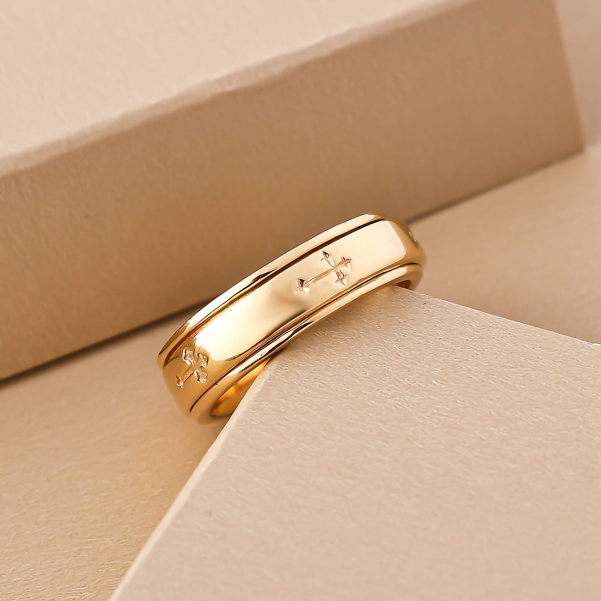 Stackable Cross Spinner Ring in Sterling Silver with 18K Vermeil Yellow Gold 7541935 4