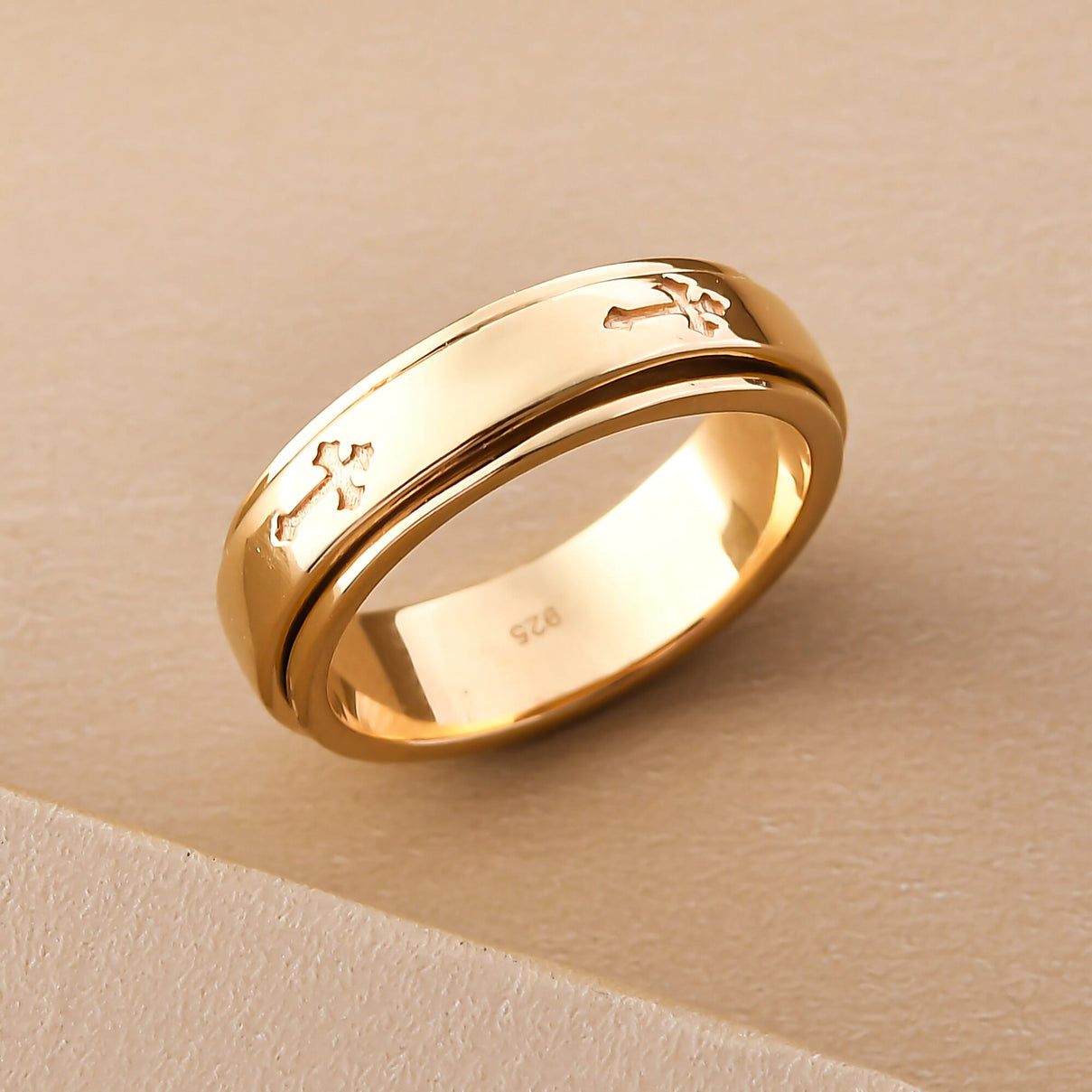 Stackable Cross Spinner Ring in Sterling Silver with 18K Vermeil Yellow Gold 7541935 5