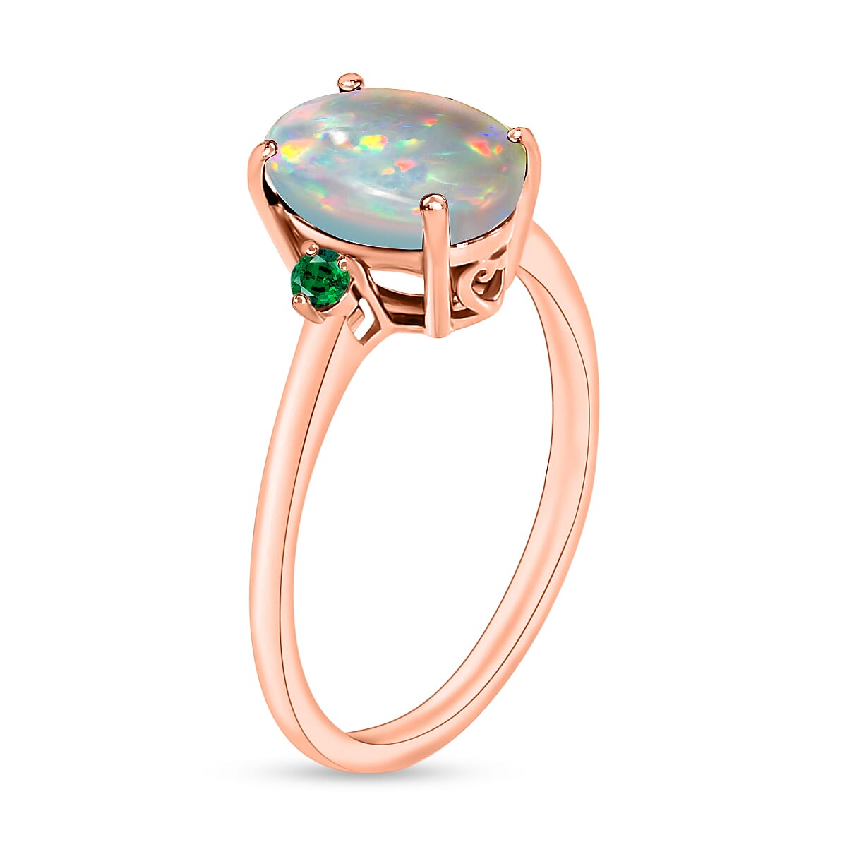 14K Rose Gold AA Ethiopian Opal and Colombian Emerald Classic Solitaire Ring in Gold Wt. 4 grams, 1.30 Ct 8006412 2